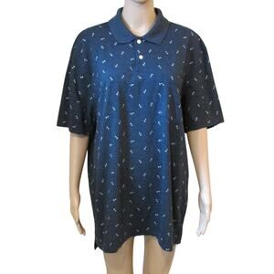 St. John's Bay Navy Blue White Anchor Button Collar Men's Casual Polo Size Large